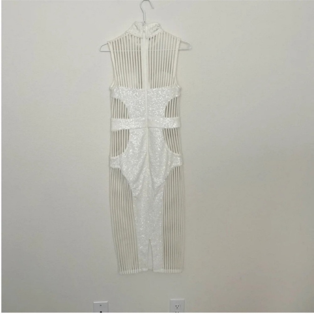 Zhivago The Boss Sheer Panel Sequin Midi Dress White - Picture 2 of 11